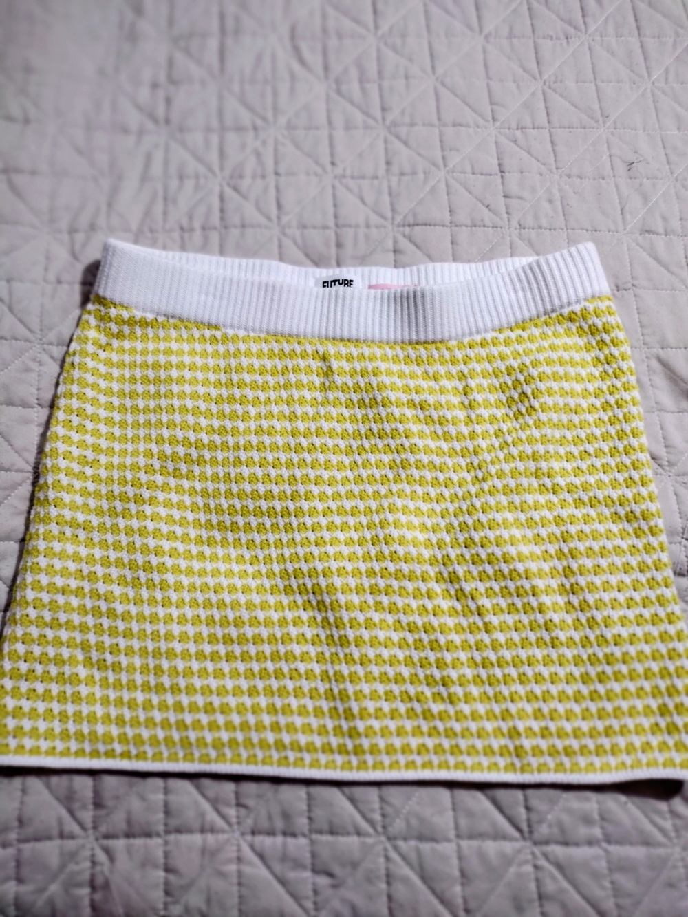 Future Collective Alani Noelle Yellow White Knit Mini Skirt Medium